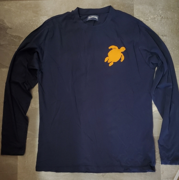 Vilebrequin Cotton Long Sleeve Shirt. Navy Blue. Orange Embroidery Turtle. Men L - Picture 1 of 9